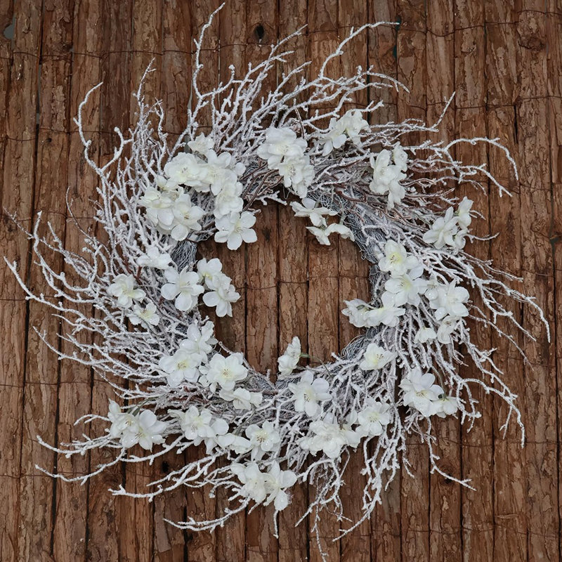 August Grove® Winter Wreath – White – 20-Inch Artificial Snow
